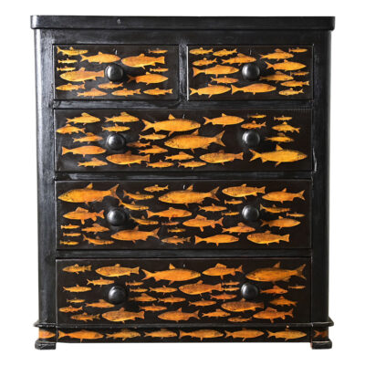 English 19th Century Pine Chest with New Paint & Decoupage