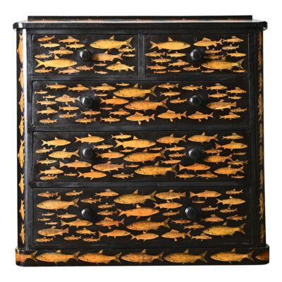 English 19th Century Pine Chest with New Paint & Decoupage