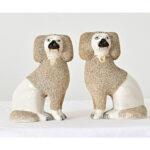 English Pair of 19th Century Staffordshire White Poodle Dogs