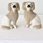 English Pair of 19th Century Staffordshire White Poodle Dogs