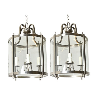 French Vintage Pair of Nickel-finish Lanterns