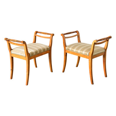 Swedish Circa 1900 Pair of Carved Birch Benches