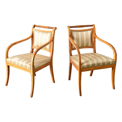 Swedish Biedermeier Style Pair of Carved Birch Armchairs
