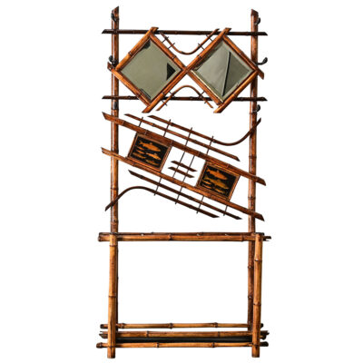 English 19th Century Bamboo Hall Tree with Fish Decoupage