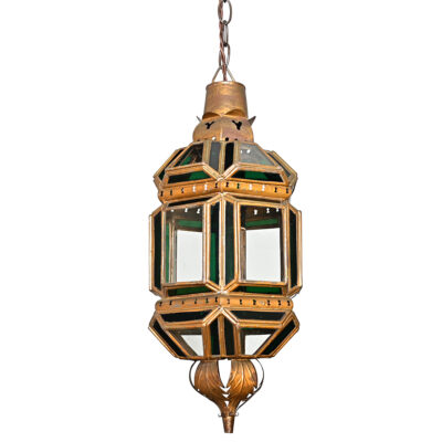 Portuguese Vintage Brass and Glass Pendant Light