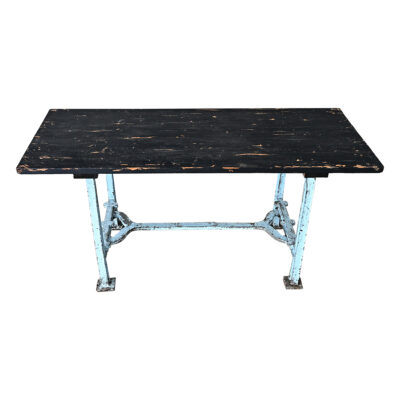 French Vintage Cast Iron & Wood Top Work Table