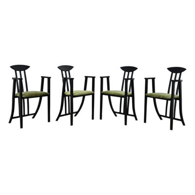 Italian Vintage Set of Four Ebonized Upholstered Armchairs