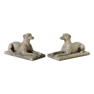 English Pair of Cast Stone Whippet Garden Statues