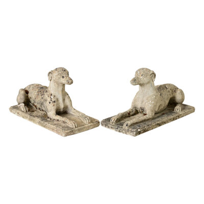 English Pair of Cast Stone Whippet Garden Statues