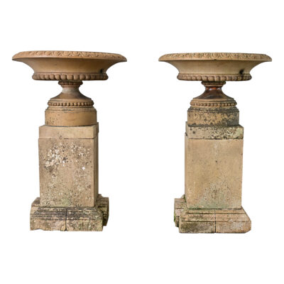 English Pair of 19th Century Carved Stone Garden Urns