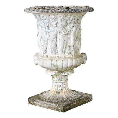 English Circa 1900 Cast Stone Medici Urn with Figurative Motif