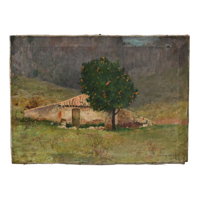 French Vintage Naïeve Oil on Canvas Painting