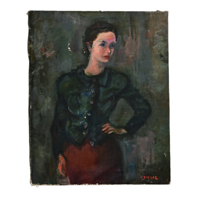 French 19th Century Portrait of a Woman in Green Blouse