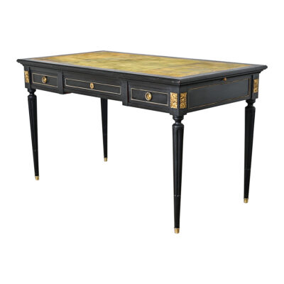 French 19th Century Louis XVI Style Ebonized Desk with Leather Top