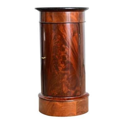 English 19th Century Round Mahogany Bedside Table with Marble Top