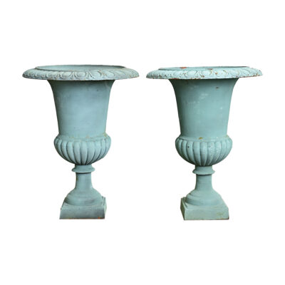 French Pair of 19th Century Cast Iron Urns