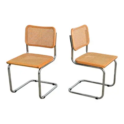 Italian Vintage Breuer Cesca Style Side Chairs with Cane Seats
