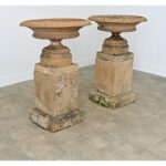 English Pair of 19th Century Carved Stone Garden Urns