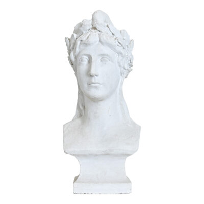 French Vintage Plaster Bust of a Woman in Laurel Leaf Crown
