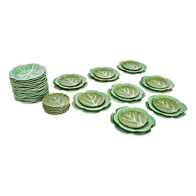 Portuguese Vintage Set of 46 Cabbage Plates in Three Sizes