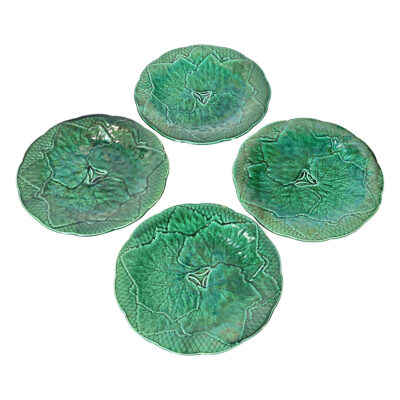 French 19th Century Set of Four Gien Majolica Leaf Plates
