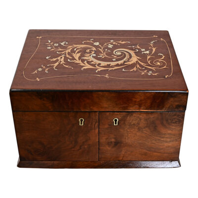 English 19th Century Rosewood & Inlay Jewelry Box