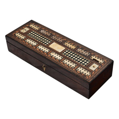 English 19th Century Bone Inlay Dominoes Box