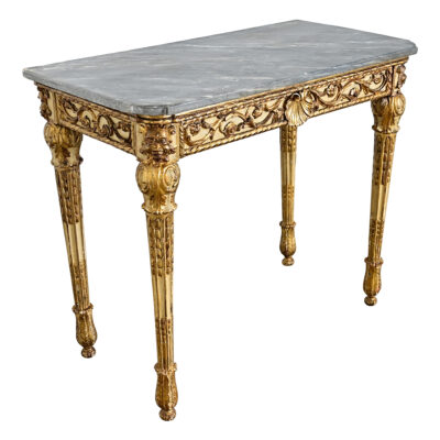 Italian 19th Century Painted and Parcel Gilt Marble Top Console Table
