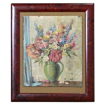 English Vintage Floral Still-life Painting on Board