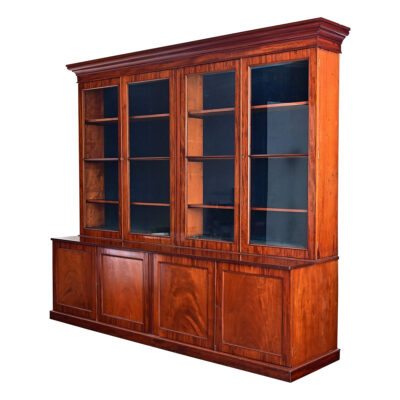 French 19th Century Mahogany Bibliotheque with Blue Velvet Interior