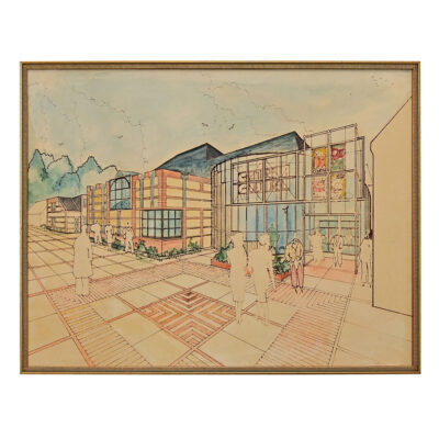 French Mid-Century Modern Framed Architectural Rendering