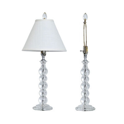 French Vintage Pair of Glass Table Lamps with New Shades