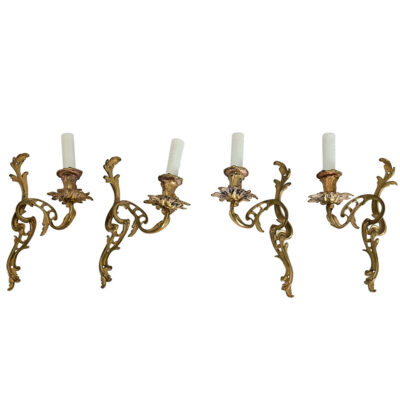 French Set of Four Louis XV Style Bronze Wall Sconces