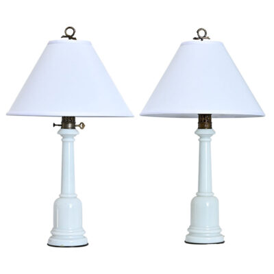French Pair of 19th Century Milk Glass Lamps