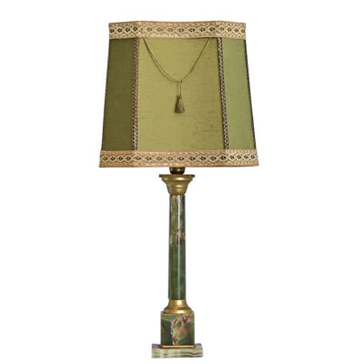 French Vintage Green Onyx Table Lamp with Custom Shade