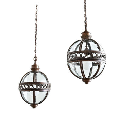 English Pair of Glass Globe Lanterns