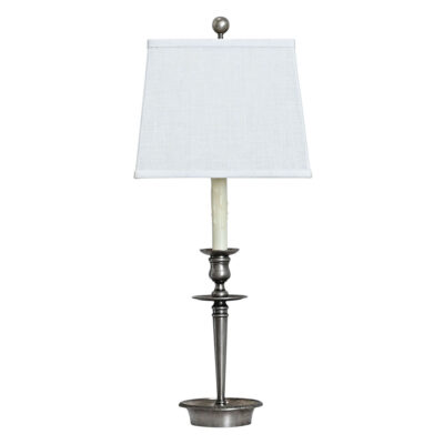 French Vintage Pewter Table Lamp Base with Custom Linen Shade
