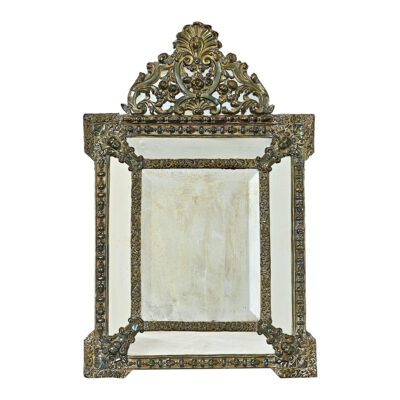French 19th Century Petite Brass Cushion Mirror