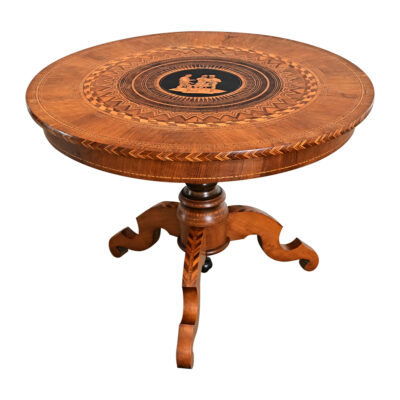 Italian 19th Century Marquetry Inlay Round Center Table