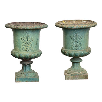 French Pair of 19th Century Cast Iron Urn Planters