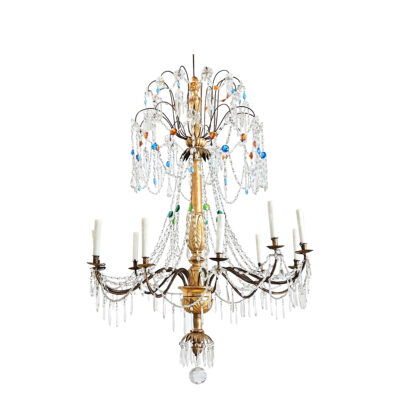 Italian 18th Century Massive Giltwood and Crystal Chandelier