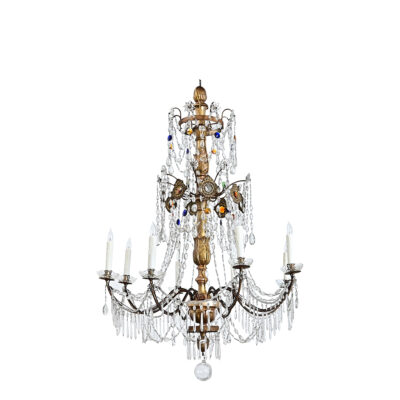 Italian 18th Century Massive Giltwood and Crystal Chandelier