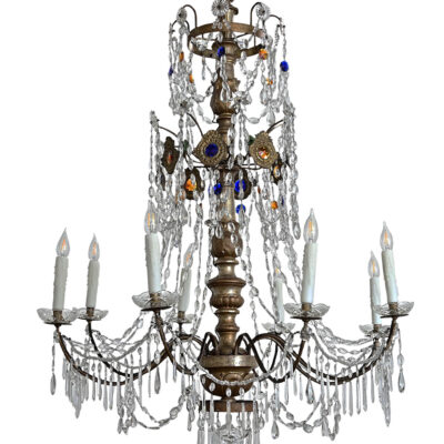 Italian 18th Century Massive Giltwood and Crystal Chandelier