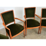 French Art Deco Set of Six Olivewood and Velvet Dining Chairs
