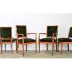 French Art Deco Set of Six Olivewood and Velvet Dining Chairs