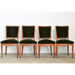 French Art Deco Set of Six Olivewood and Velvet Dining Chairs