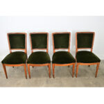 French Art Deco Set of Six Olivewood and Velvet Dining Chairs